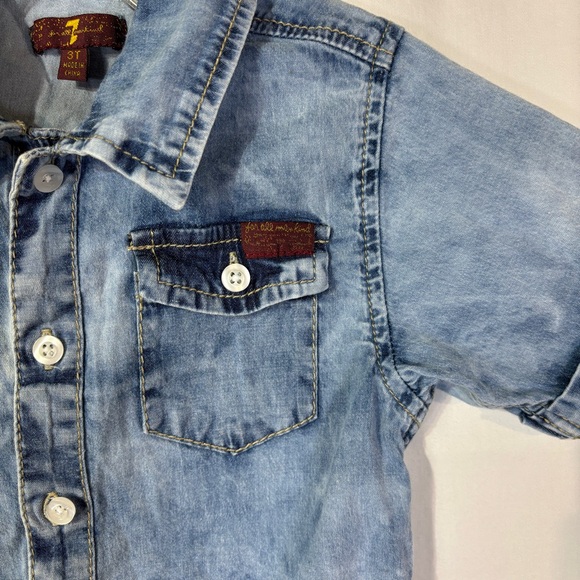 7 for all Mankind Boys‎ Denim Button-Up Shirt  Distressed  Size 3t - Picture 2 of 6